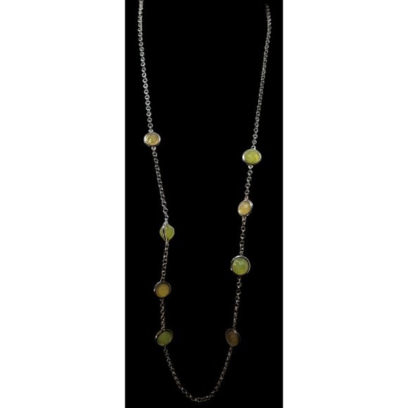 Loft Green And Yellow Gemmed Station Necklace On Silver Tone Rolo Chain - Picture 4 of 5